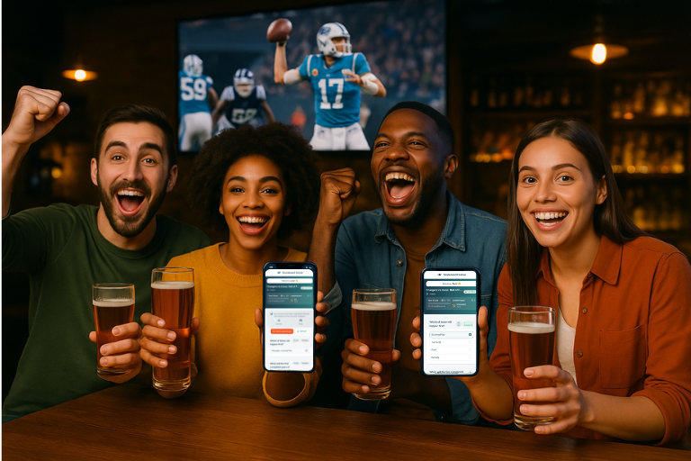 Football fans enjoying an interactive game night experience